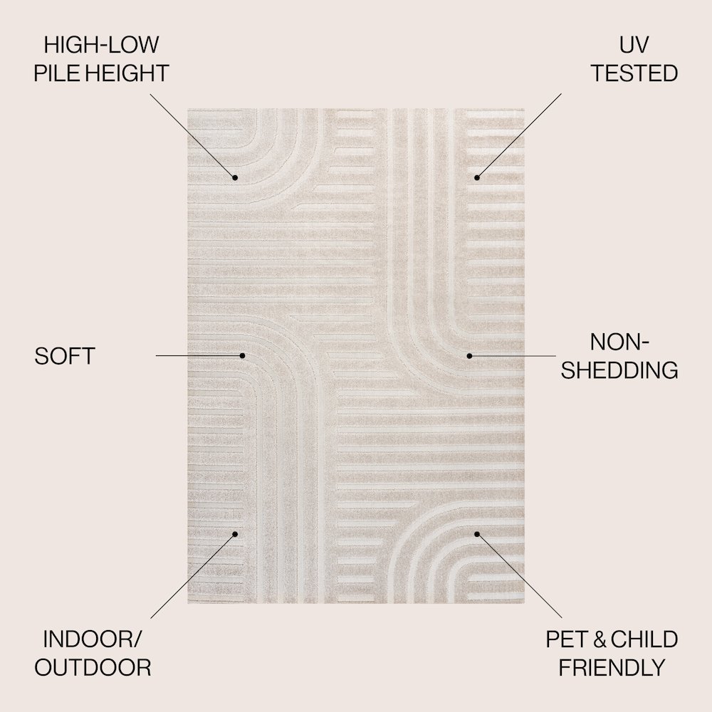 Anders High-Low MidCentury Modern Arch Stripe Two-Tone Indoor/Outdoor Area Rug. Picture 6