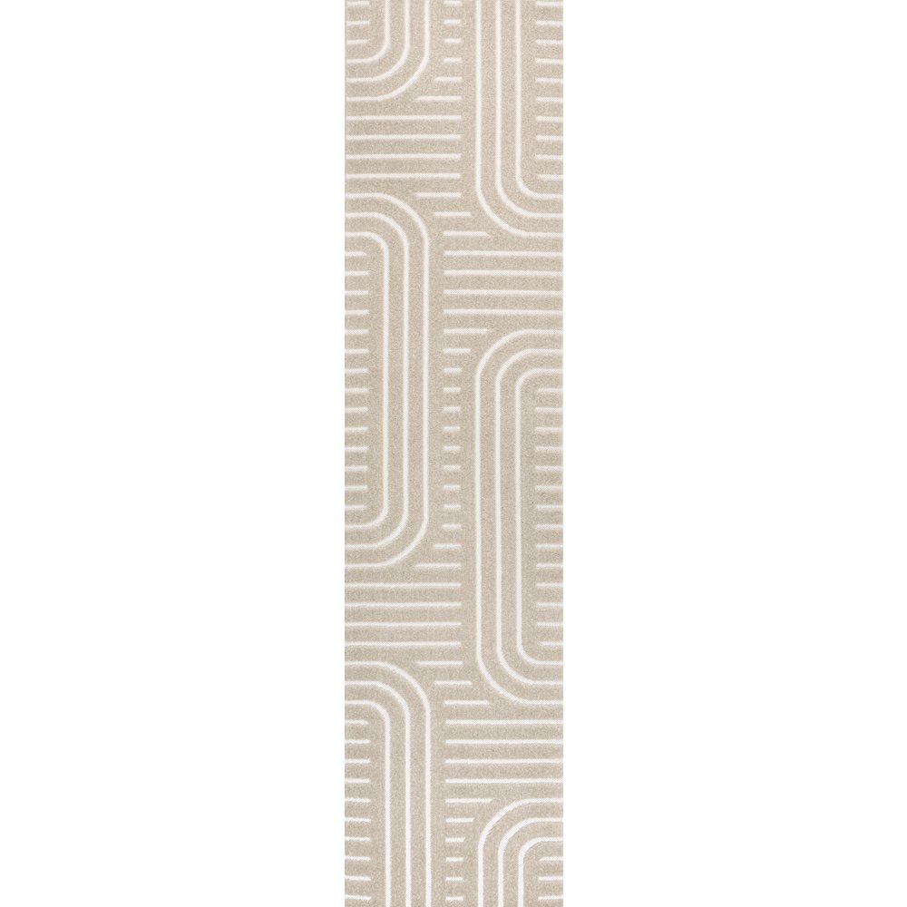 Anders High-Low MidCentury Modern Arch Stripe Two-Tone Indoor/Outdoor Runner Rug. Picture 1