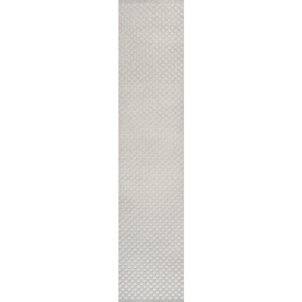 Finn High-Low Modern Minimalist Checkered Monotone Indoor/Outdoor Runner Rug. Picture 1