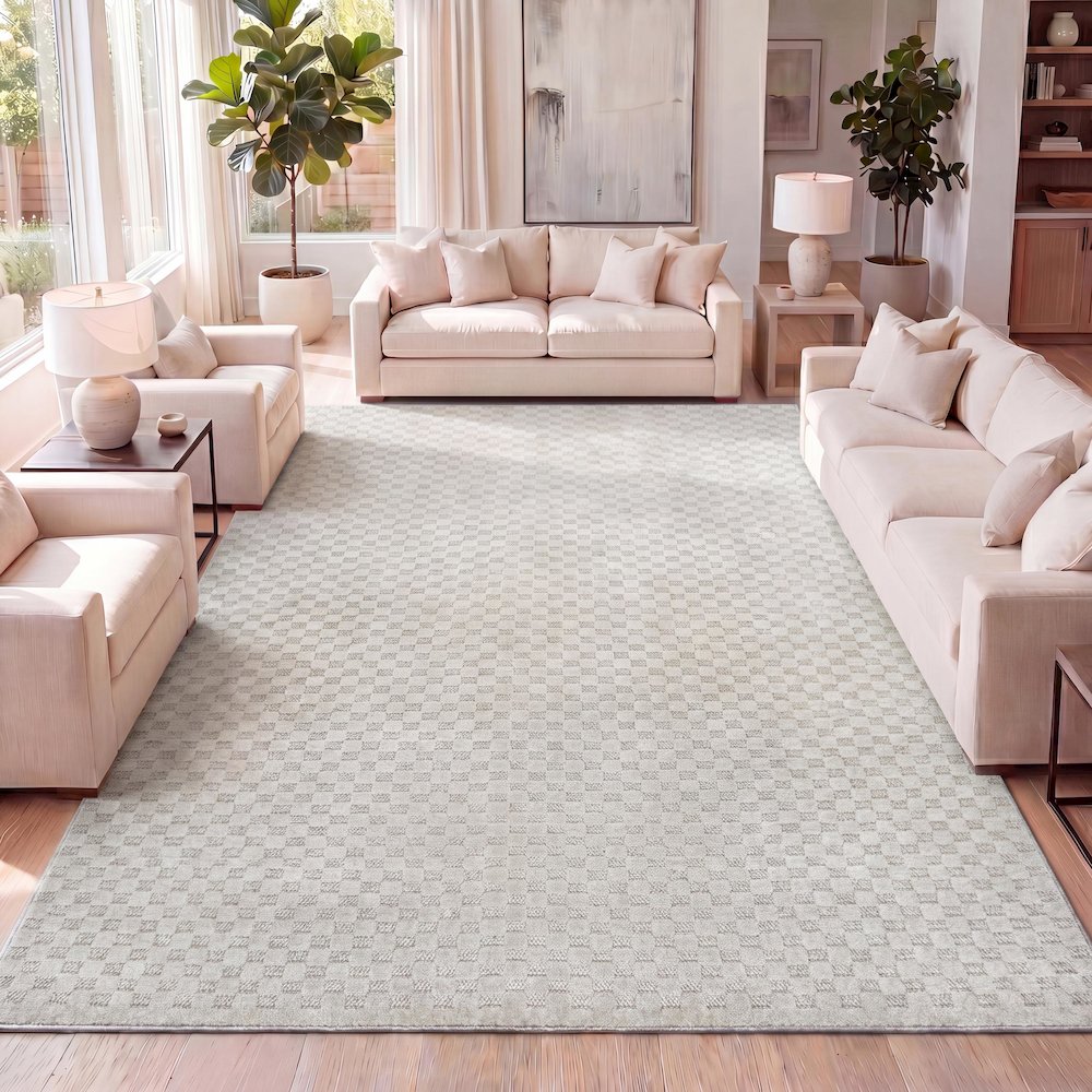 Finn High-Low Modern Minimalist Checkered Monotone Indoor/Outdoor Area Rug. Picture 7