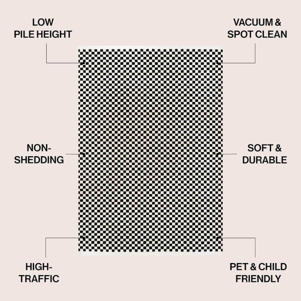 Finn High-Low Modern Minimalist Checkered Monotone Black/White Area Rug. Picture 4