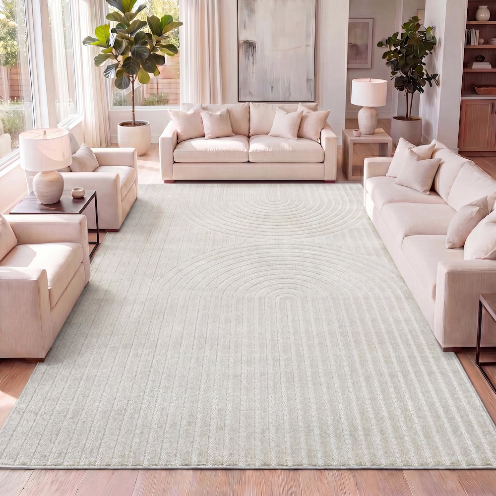 Sofia High-Low MidCentury Modern Arch Stripe Two-Tone Indoor/Outdoor Area Rug. Picture 7