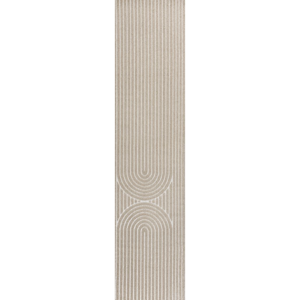 Sofia High-Low MidCentury Modern Arch Stripe Two-Tone Indoor/Outdoor Runner Rug. Picture 1
