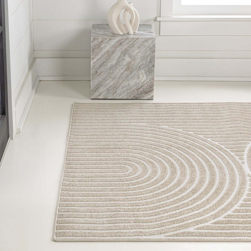 Sofia High-Low MidCentury Modern Arch Stripe Two-Tone Indoor/Outdoor Area Rug. Picture 2