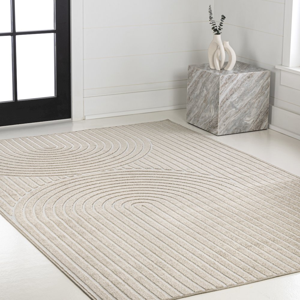 Sofia High-Low MidCentury Modern Arch Stripe Two-Tone Indoor/Outdoor Area Rug. Picture 3