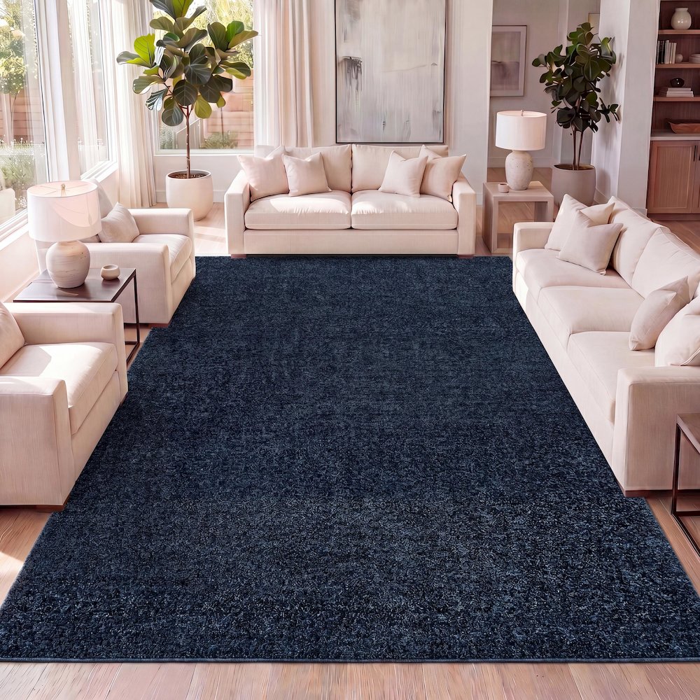 Haze Solid Low Pile Area Rug Navy. Picture 25