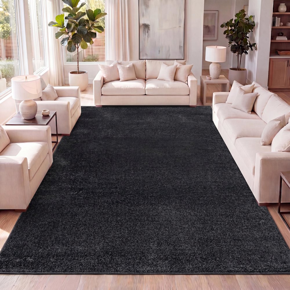 Haze Solid Low Pile Area Rug Black. Picture 25