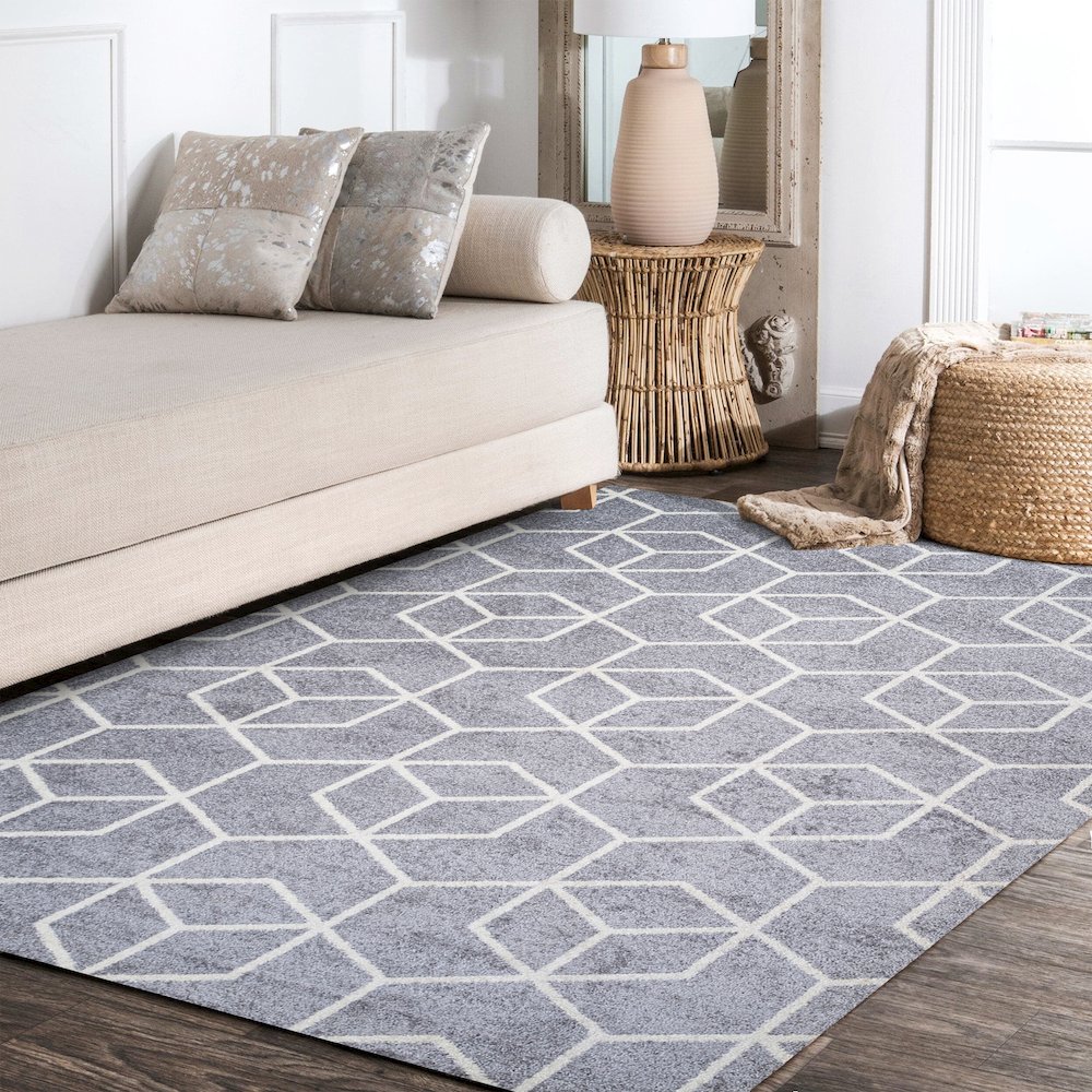 Tumbling Blocks Modern Geometric Area Rug. Picture 12