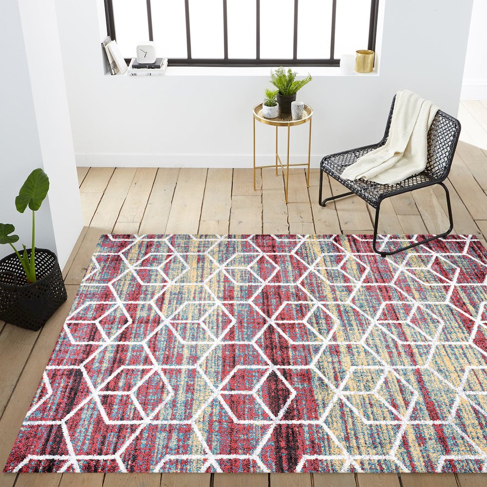 Tumbling Blocks Modern Geometric Area Rug. Picture 12