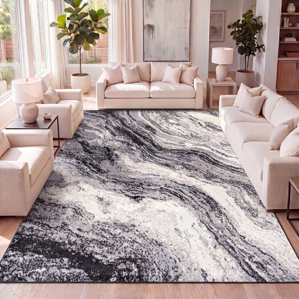 Kassia Contemporary Glam Abstract Marble Area Rug. Picture 11