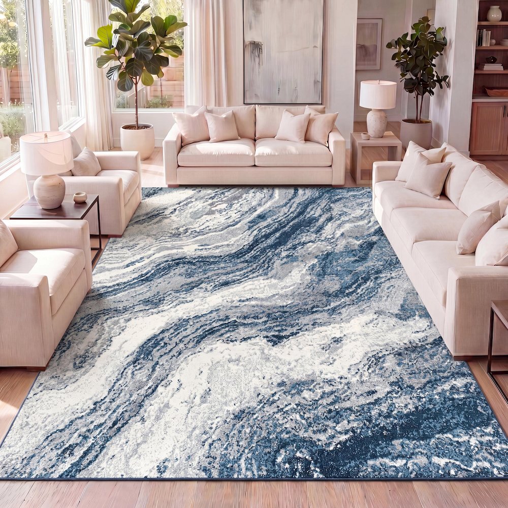 Kassia Contemporary Glam Abstract Marble Area Rug. Picture 11