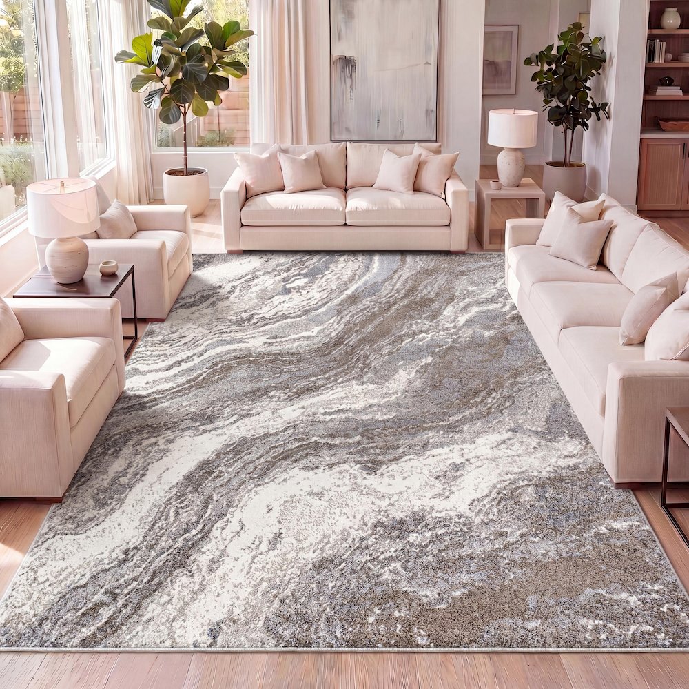 Kassia Contemporary Glam Abstract Marble Area Rug. Picture 11