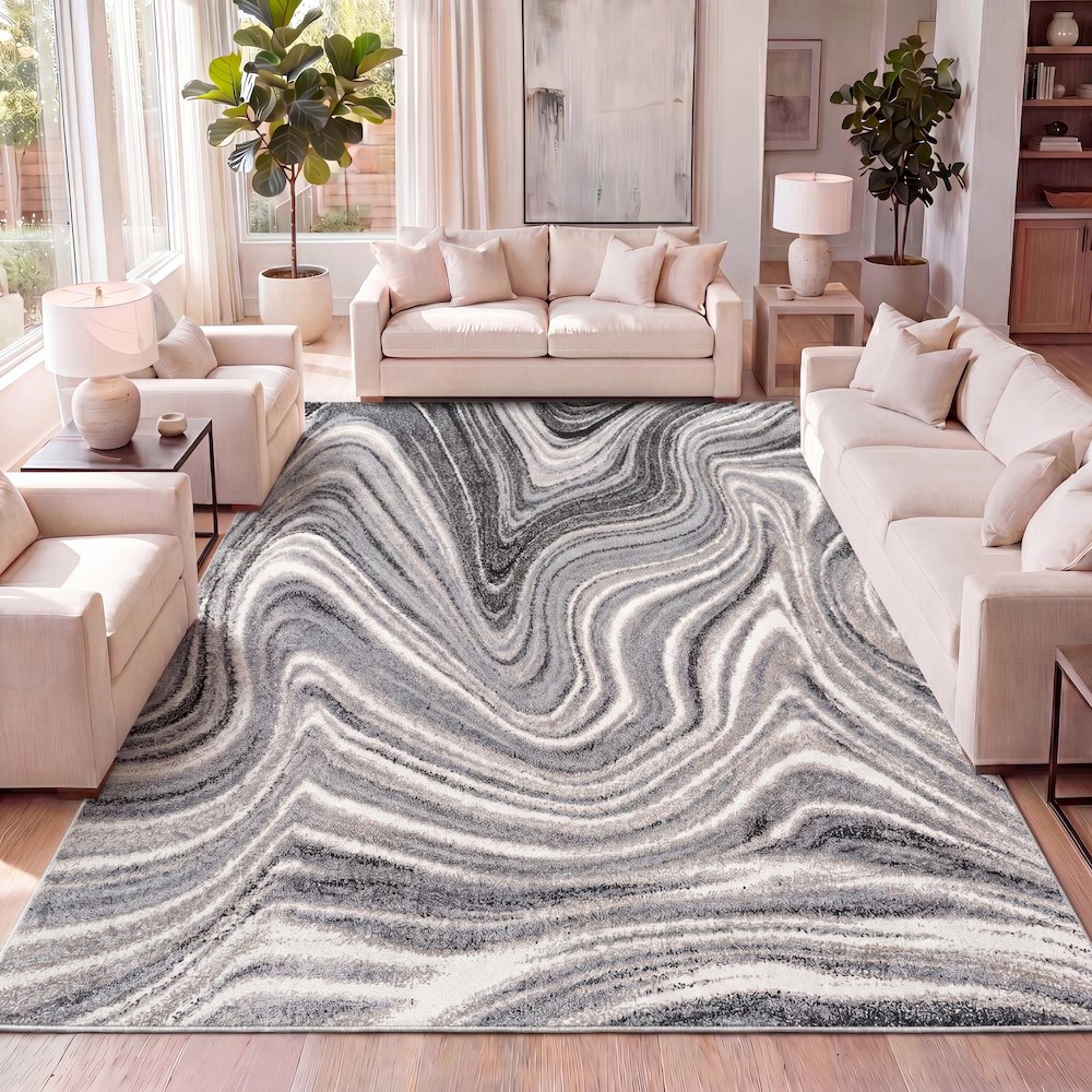 Eleni Contemporary Glam Abstract Marble Area Rug. Picture 11