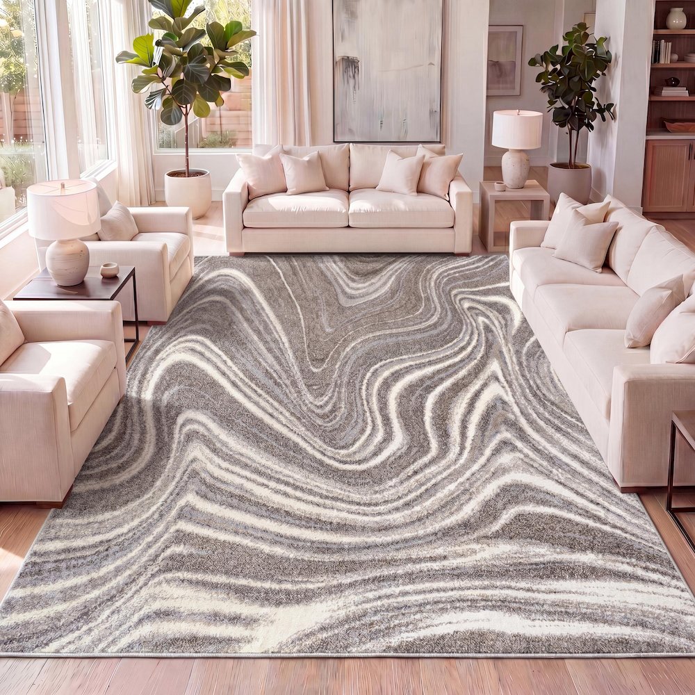 Eleni Contemporary Glam Abstract Marble Area Rug. Picture 11