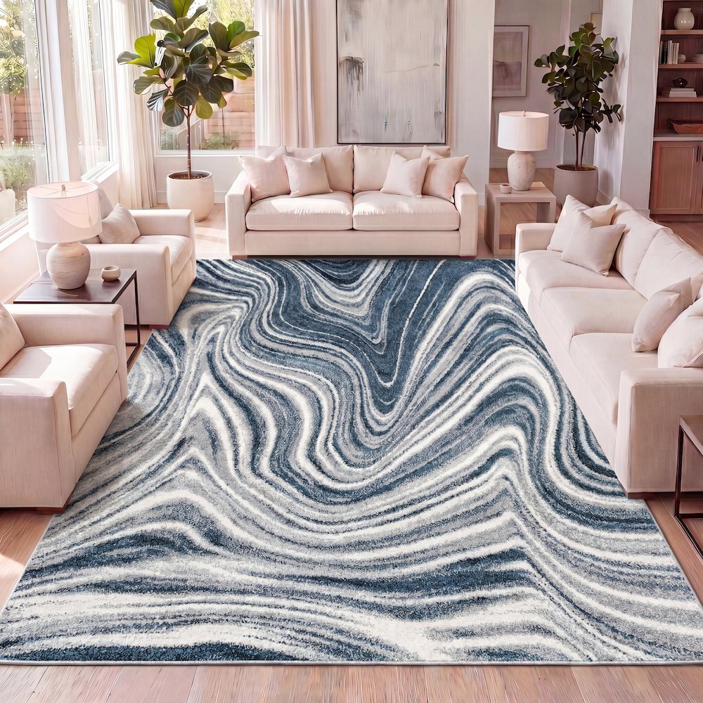 Eleni Contemporary Glam Abstract Marble Area Rug. Picture 11