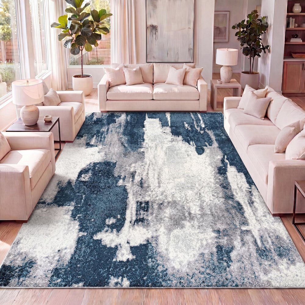 Zoe Contemporary Bohemian Abstract Marble Area Rug. Picture 11