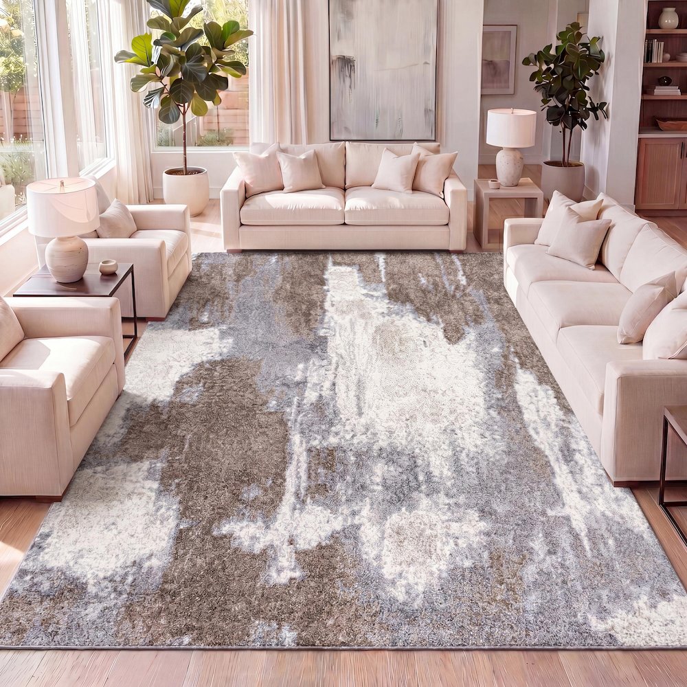 Zoe Contemporary Bohemian Abstract Marble Area Rug. Picture 11