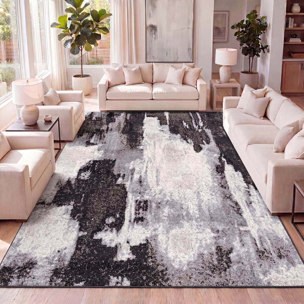 Zoe Contemporary Bohemian Abstract Marble Area Rug. Picture 11