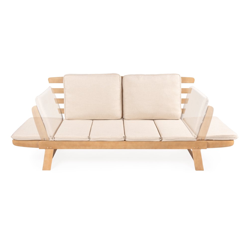 Hartley 2-Seat Modern Scandinavian Folding Wood Outdoor Day Bed Sofa. Picture 7