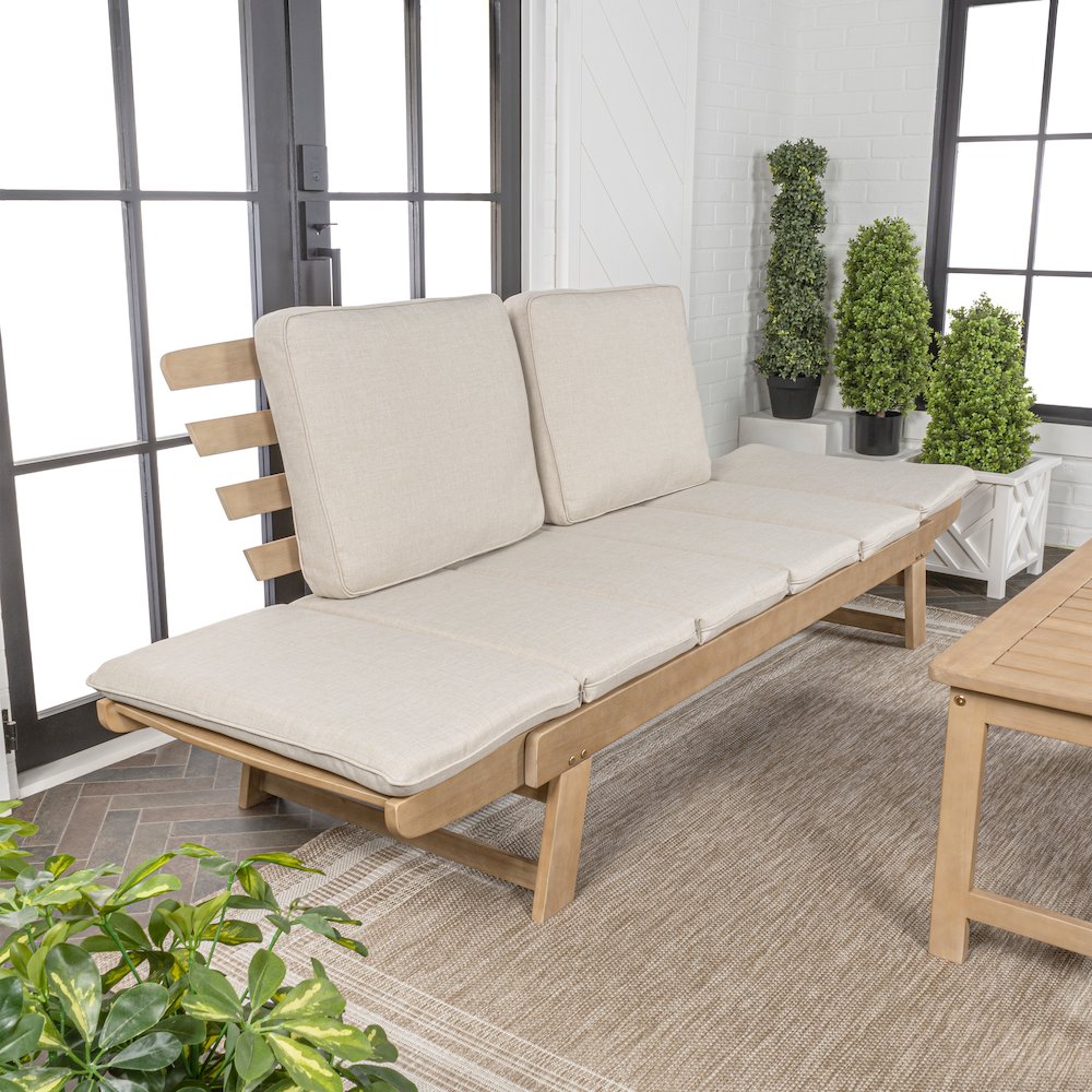 Hartley 2-Seat Modern Scandinavian Folding Wood Outdoor Day Bed Sofa. Picture 1