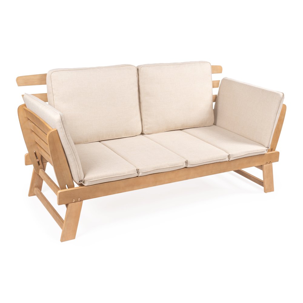 Hartley 2-Seat Modern Scandinavian Folding Wood Outdoor Day Bed Sofa. Picture 2