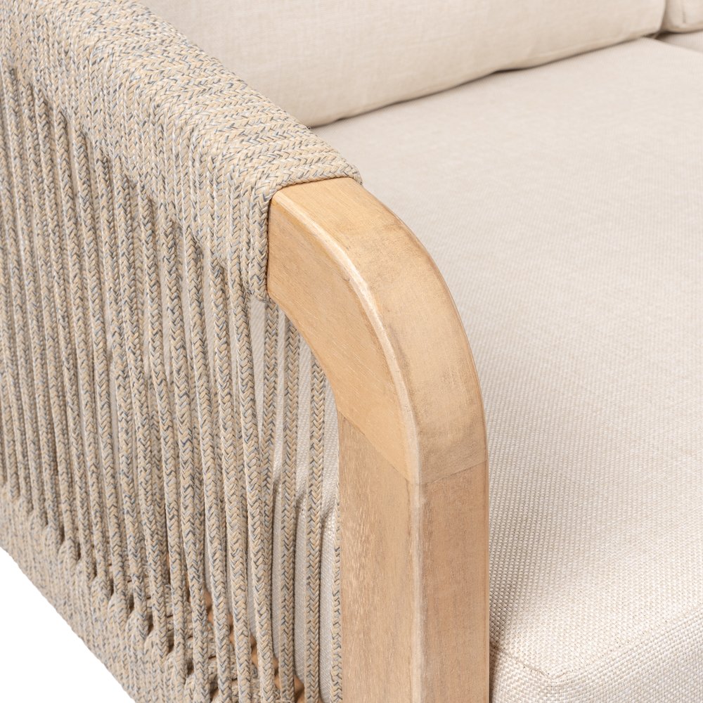 Arwen Modern Bohemian Roped Acacia Wood Outdoor Loveseat With Cushions. Picture 2