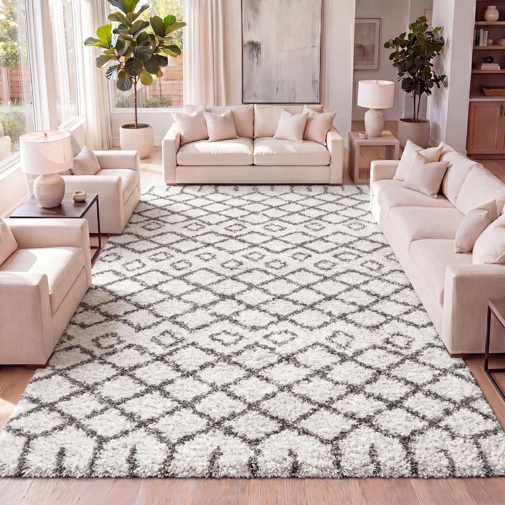 Algaida Moroccan Diamond Shag Area Rug. Picture 14