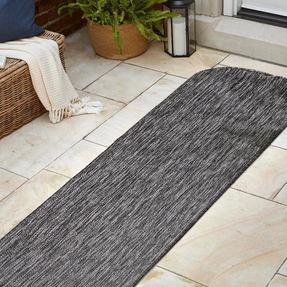Radius Corner Solid Dark Gray 2 ft. x 8 ft. Indoor/Outdoor Shaped Runner Rug. Picture 4