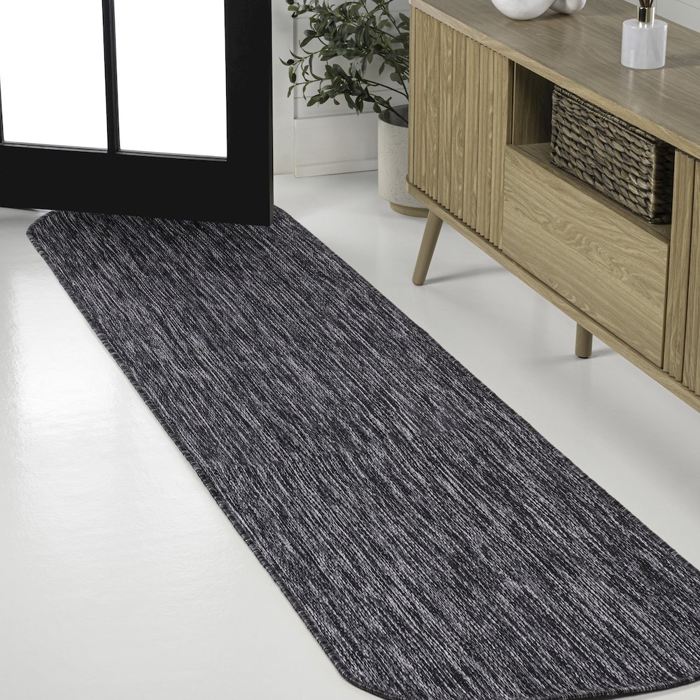 Radius Corner Solid Dark Gray 2 ft. x 8 ft. Indoor/Outdoor Shaped Runner Rug. Picture 2