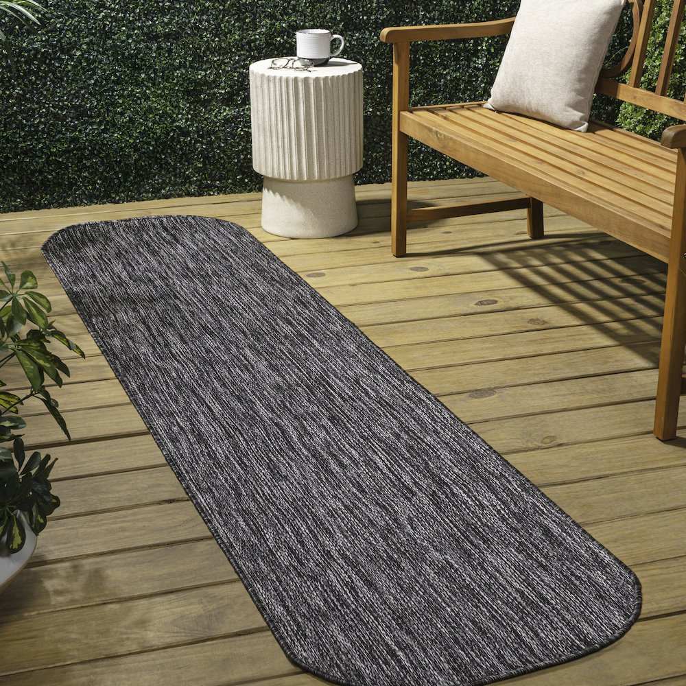 Radius Corner Solid Dark Gray 2 ft. x 8 ft. Indoor/Outdoor Shaped Runner Rug. Picture 3