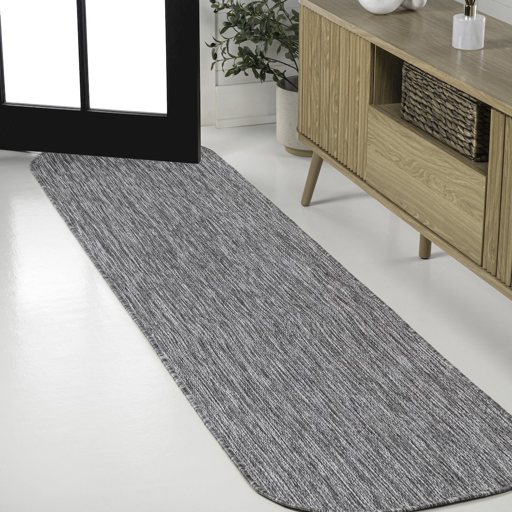 Radius Corner Solid Gray 2 ft. x 8 ft. Indoor/Outdoor Shaped Runner Rug. Picture 2