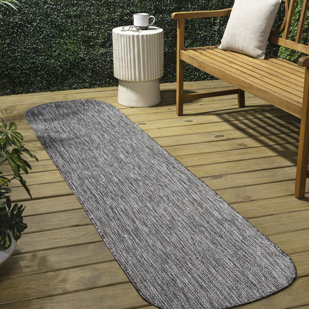 Radius Corner Solid Gray 2 ft. x 8 ft. Indoor/Outdoor Shaped Runner Rug. Picture 3