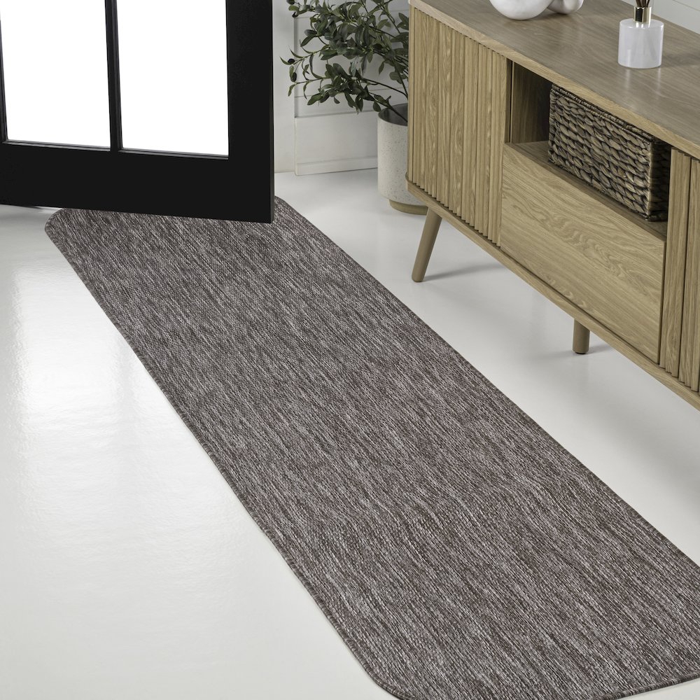 Radius Corner Solid Light Brown 2 ft. x 8 ft. Indoor/Outdoor Shaped Runner Rug. Picture 2