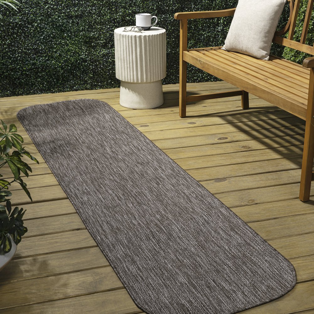 Radius Corner Solid Light Brown 2 ft. x 8 ft. Indoor/Outdoor Shaped Runner Rug. Picture 3