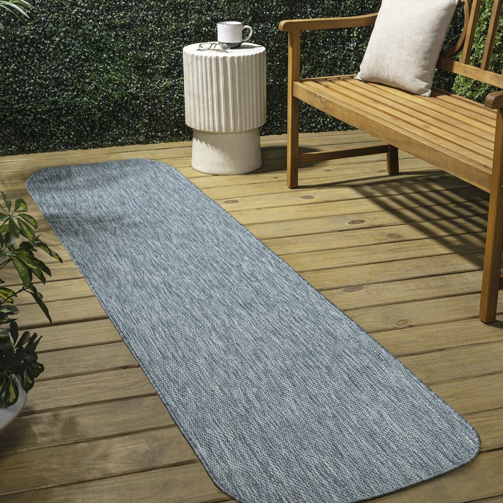Radius Corner Solid Turquoise 2 ft. x 8 ft. Indoor/Outdoor Shaped Runner Rug. Picture 3