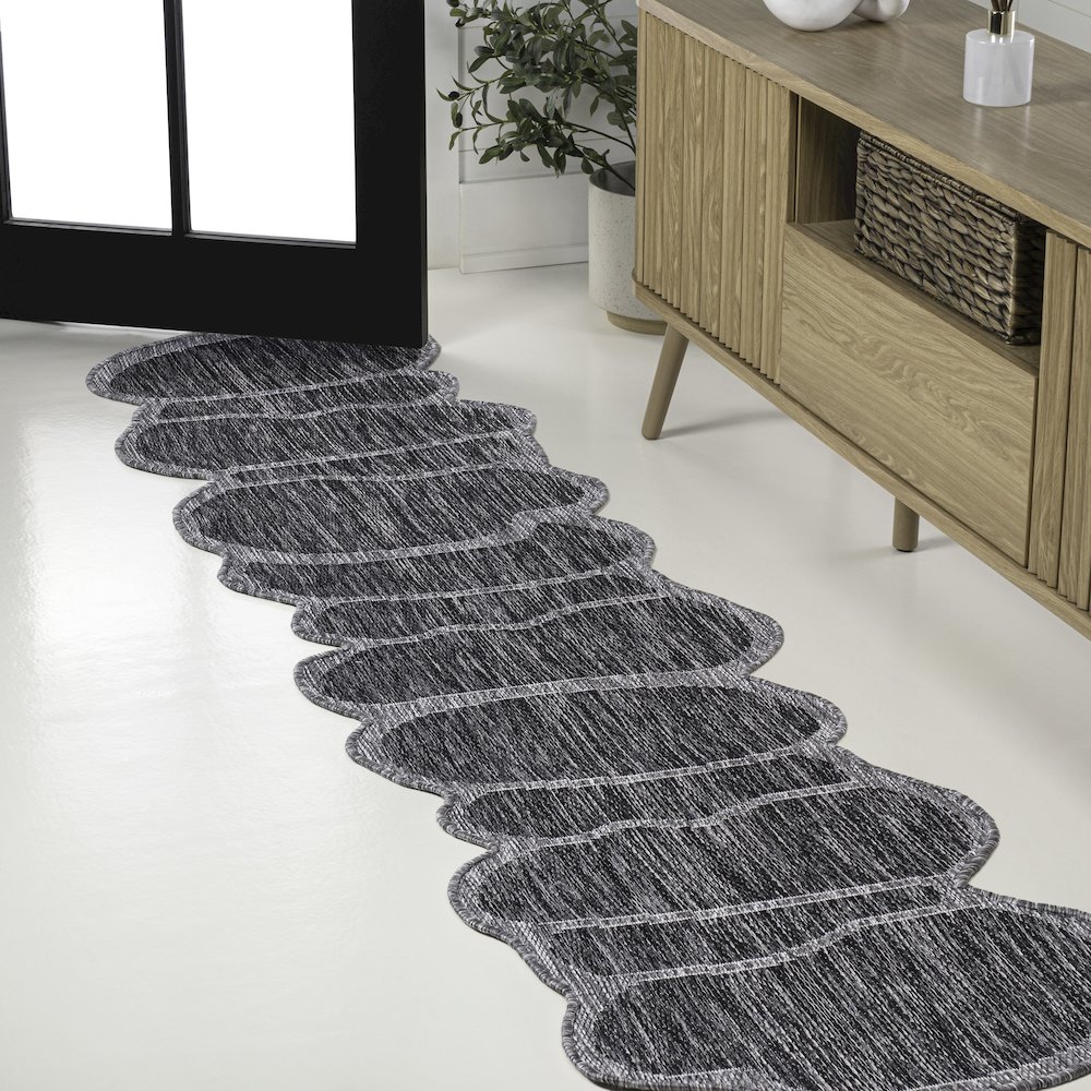 Dark Gray/Gray 2 ft. x 8 ft. Indoor/Outdoor Shaped Runner Rug. Picture 2