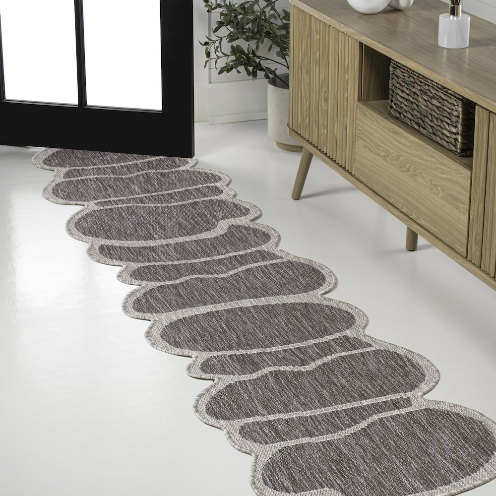 Light Brown/Beige 2 ft. x 8 ft. Indoor/Outdoor Shaped Runner Rug. Picture 2