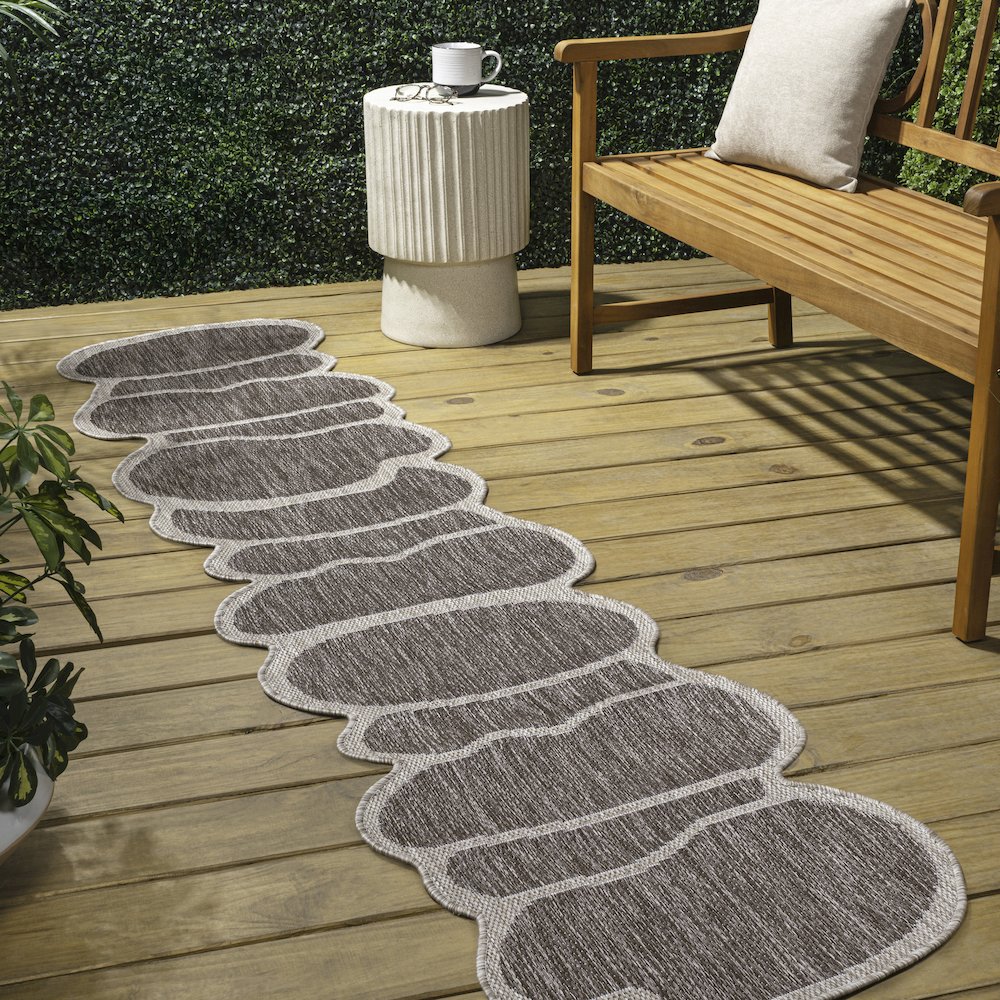 Light Brown/Beige 2 ft. x 8 ft. Indoor/Outdoor Shaped Runner Rug. Picture 3