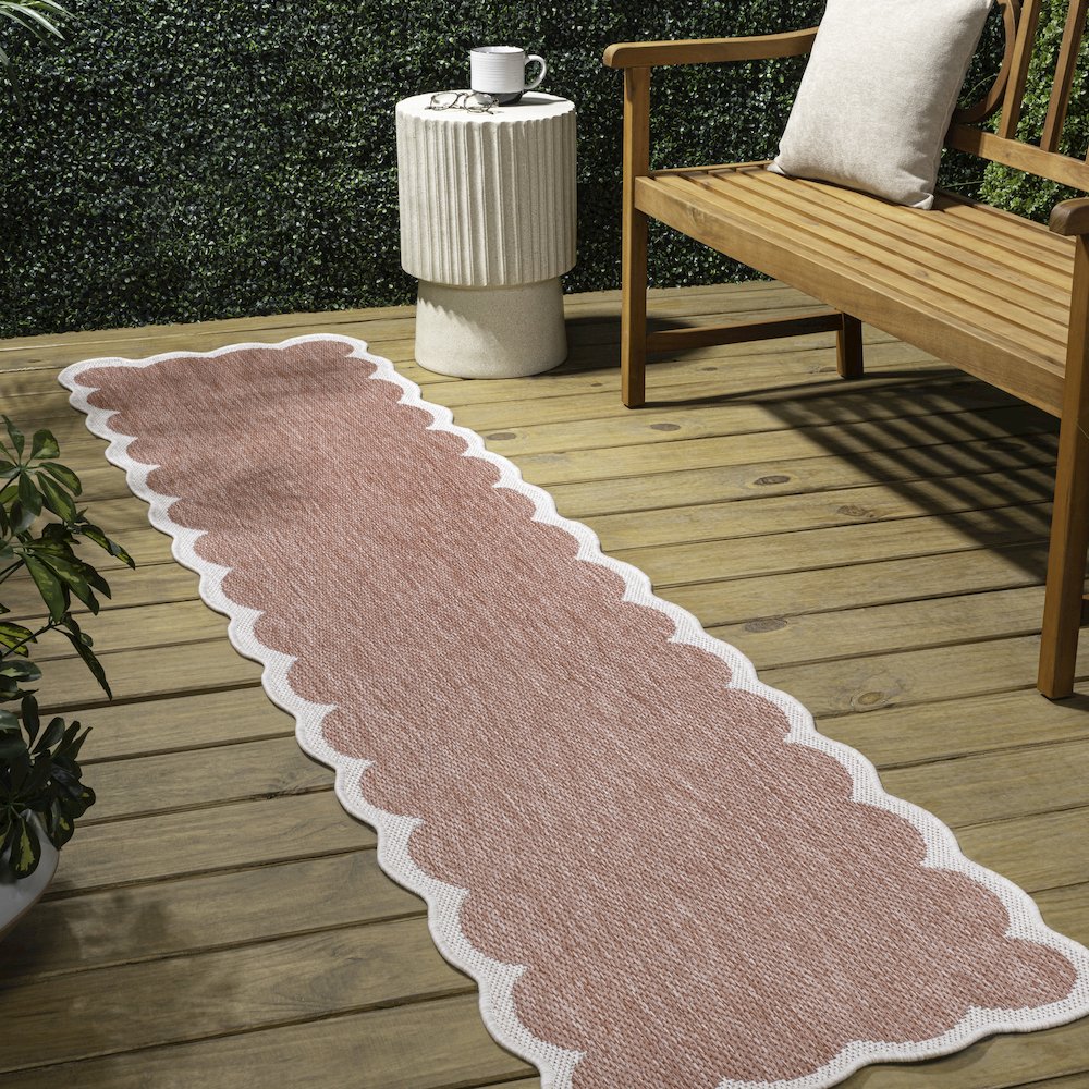 Light Rose/Cream 2 ft. x 8 ft. Indoor/Outdoor Shaped Runner Rug. Picture 3