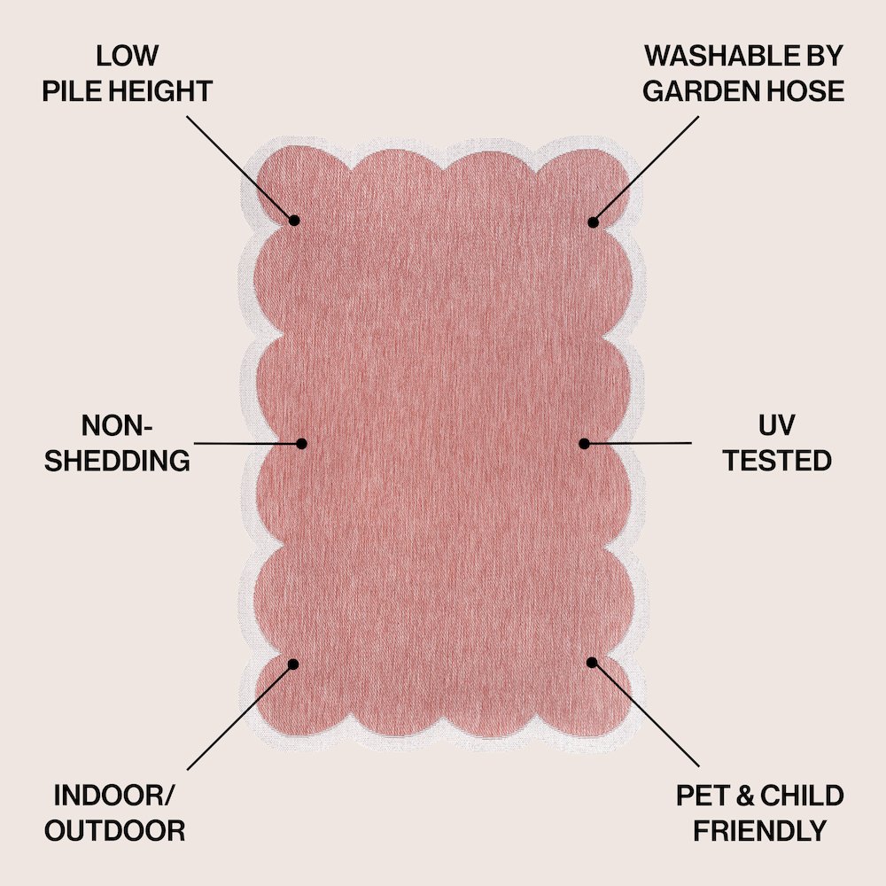 Alice Classic Cottage Two-Tone Scalloped Light Rose  Indoor/Outdoor Shaped  Rug. Picture 2