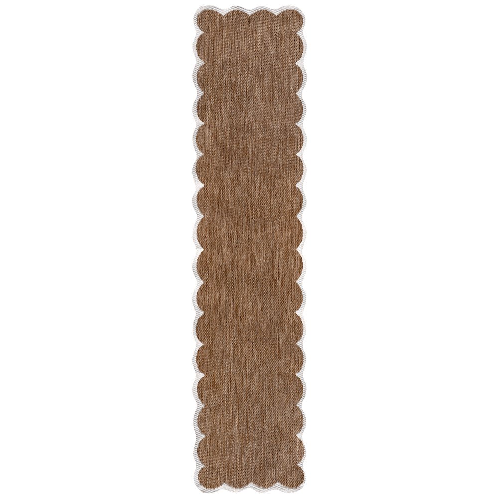Two-Tone Scalloped Terra/Cream 2 ft. x 8 ft. Indoor/Outdoor Shaped Runner Rug. Picture 1