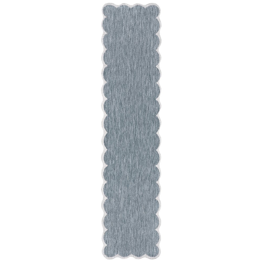 Turquoise/Cream 2 ft. x 8 ft. Indoor/Outdoor Shaped Runner Rug. Picture 1