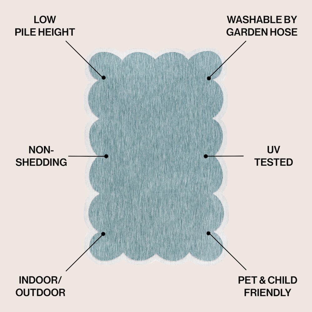 Alice Classic Cottage Two-Tone Scalloped Turquoise  Indoor/Outdoor Shaped  Rug. Picture 2