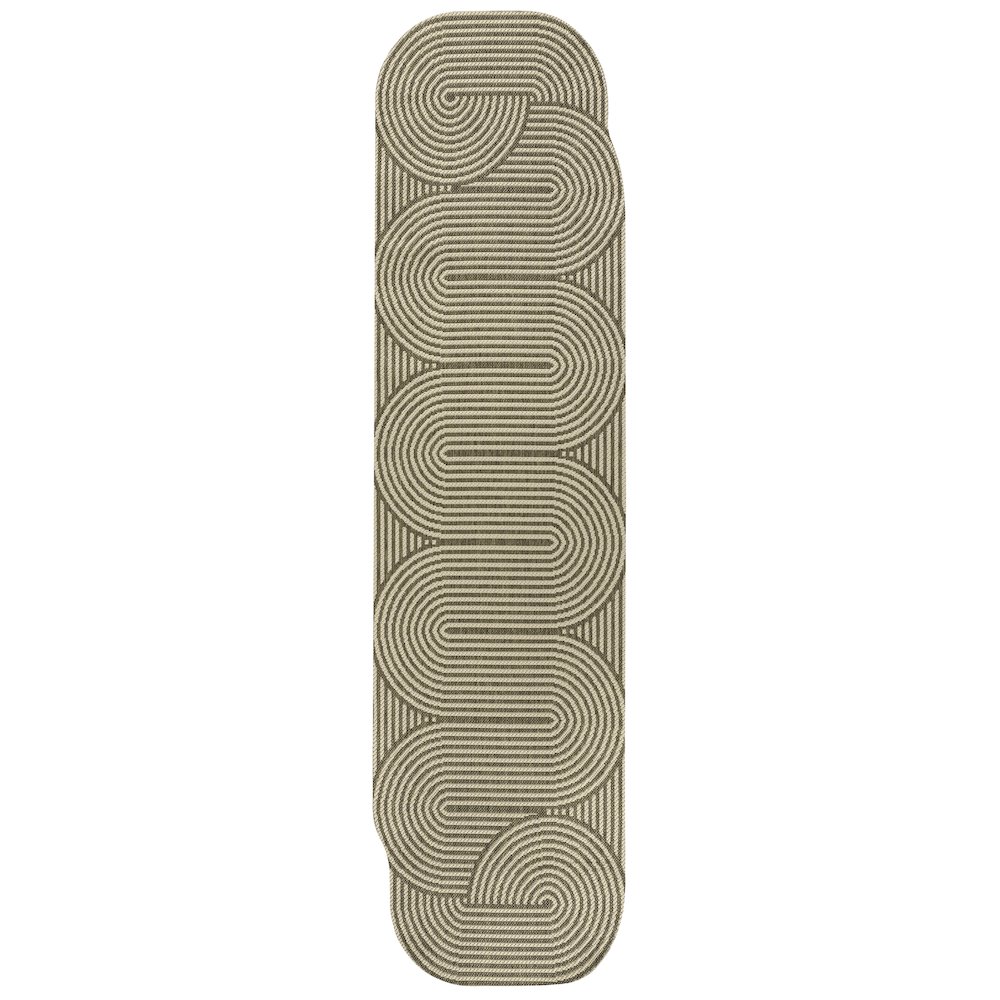 Beige/Brown 2 ft. x 8 ft. Indoor/Outdoor Shaped Runner Rug. Picture 1