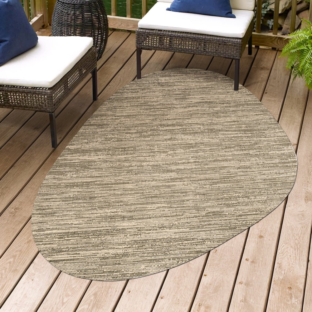 Callan Modern Rustic Abstract Beige  Indoor/Outdoor Shaped  Rug. Picture 1
