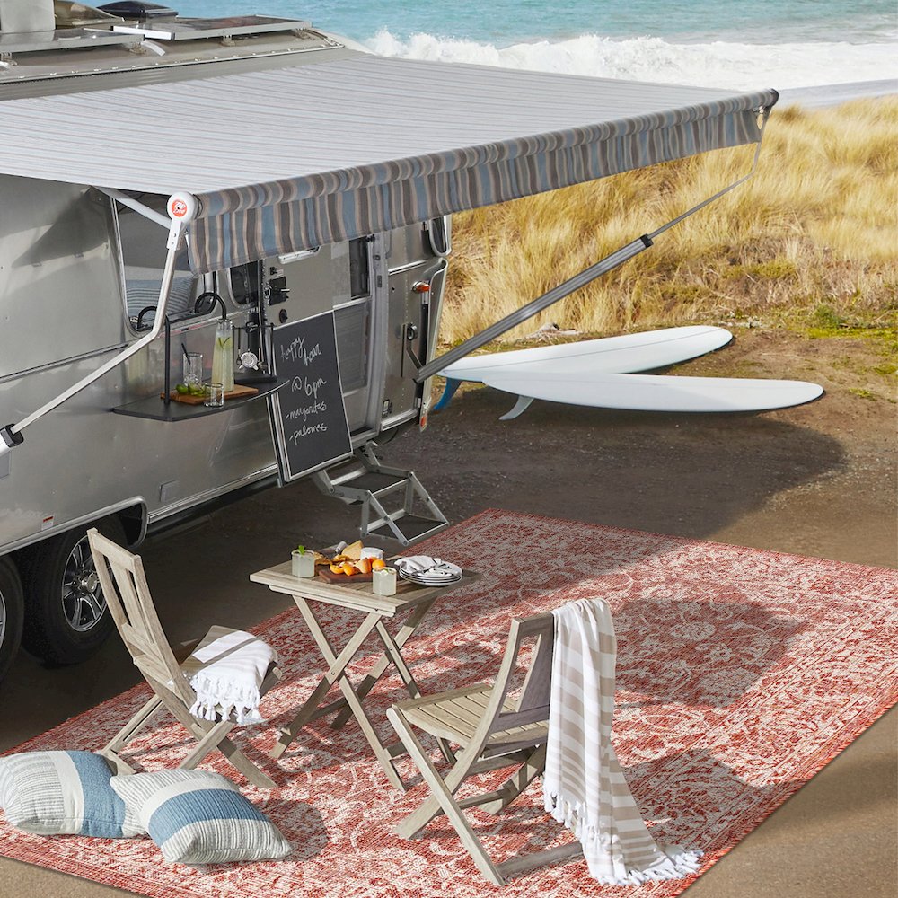 Tela Bohemian Textured Weave Floral Indoor/Outdoor Area Rug. Picture 7