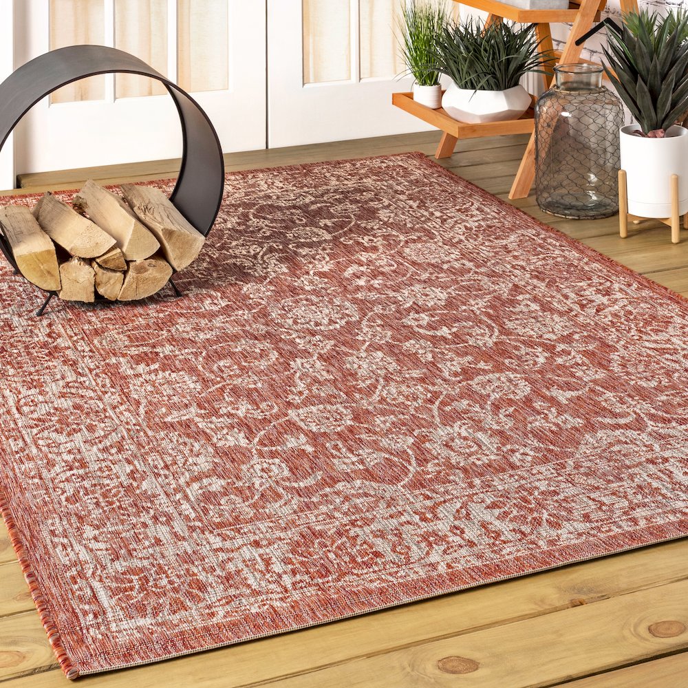 Tela Bohemian Textured Weave Floral Indoor/Outdoor Area Rug. Picture 2