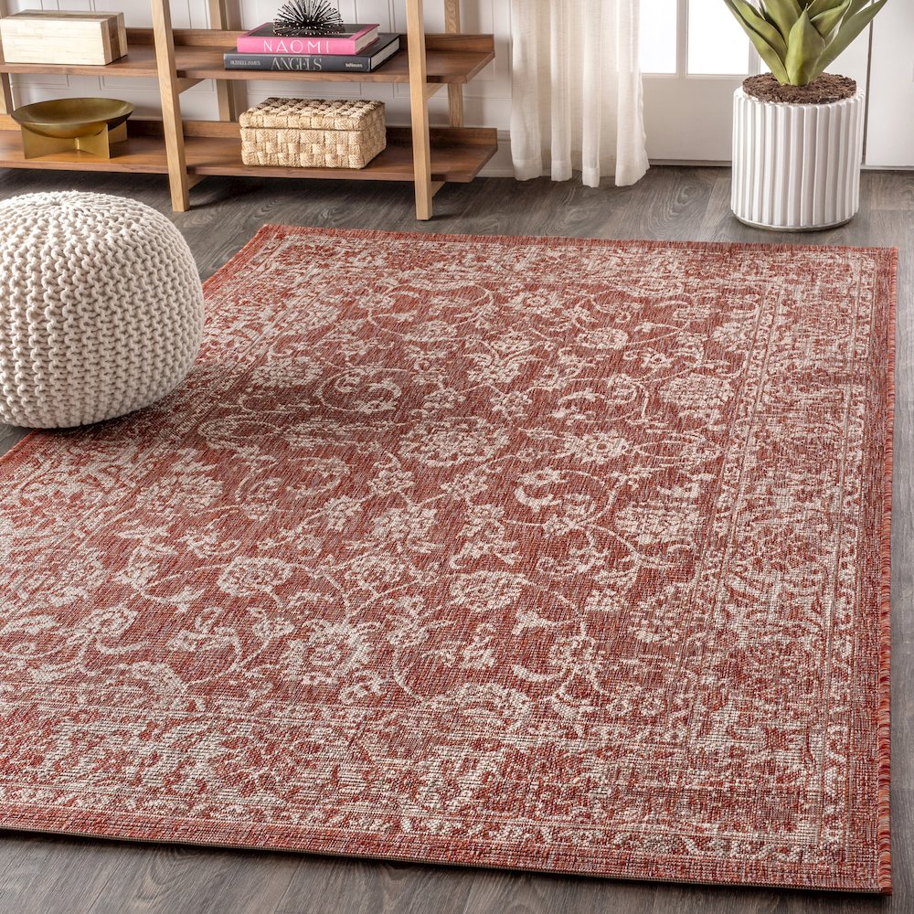 Tela Bohemian Textured Weave Floral Indoor/Outdoor Area Rug. Picture 3