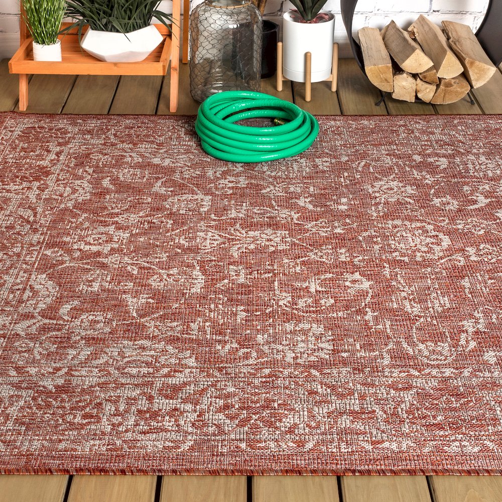 Tela Bohemian Textured Weave Floral Indoor/Outdoor Area Rug. Picture 4