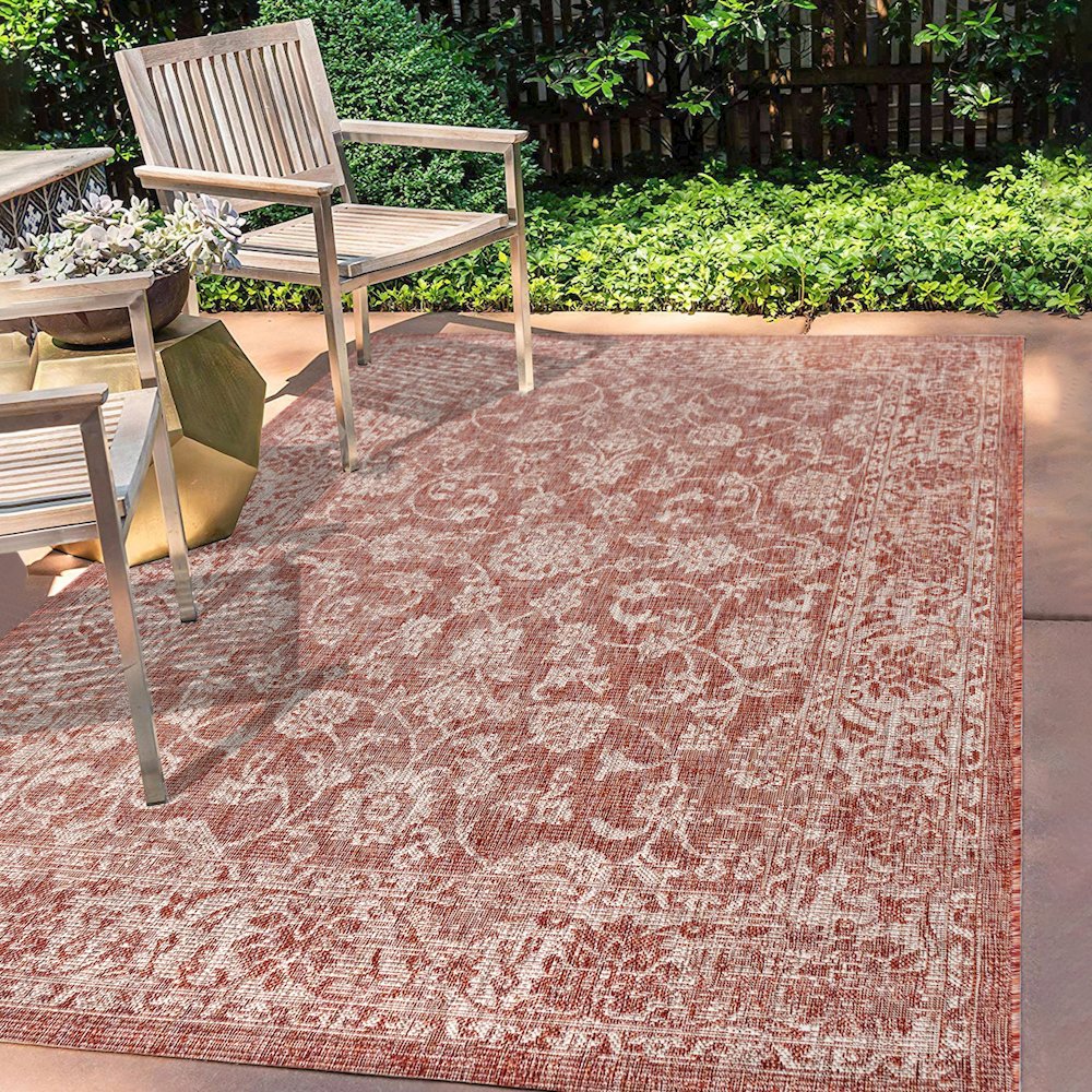 Tela Bohemian Textured Weave Floral Indoor/Outdoor Area Rug. Picture 5